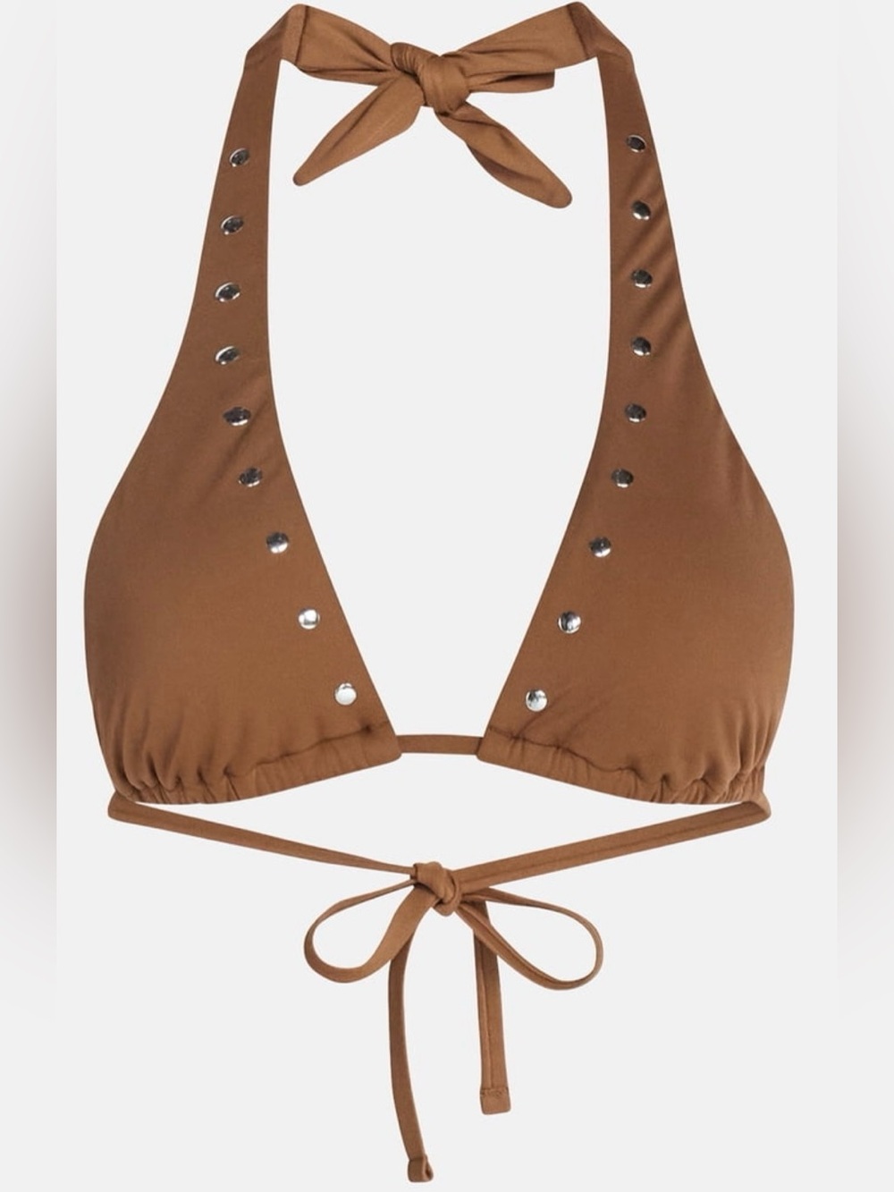 Kacey Lee Brown Halter Bikini Top with Stud Accents